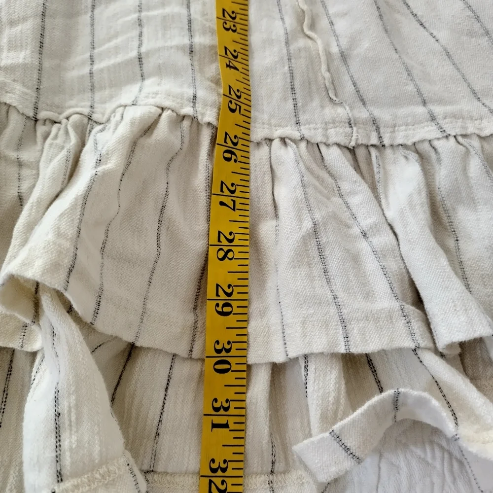 Free People Beach April Cream Striped Ruffled Long Sleeve Mini Dress Xs